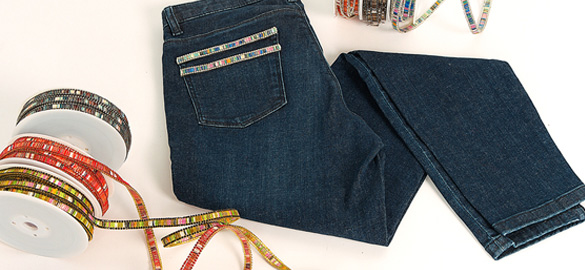 pantalon, galon, perles, strass, bobine